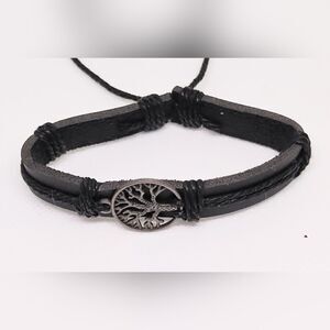 Men's bracelet leather Tree of life black new d96‎